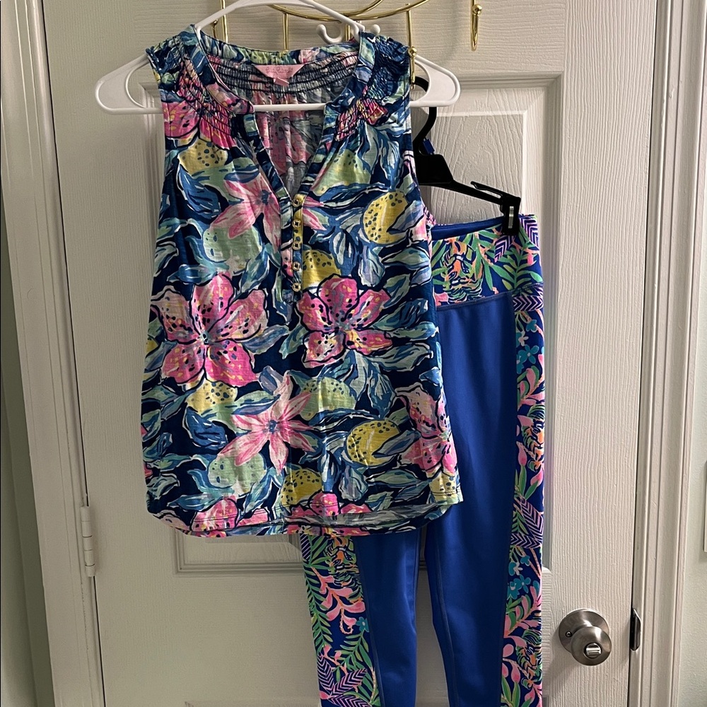 Lilly Pulitzer Floral Blue and Pink Leggings Set